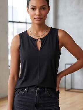 NWT | RIROW Black Keyhole Tank Top | Gold Ring Hardware | Size Medium